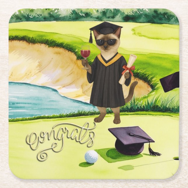 Golf Graduation themed for golfer on putting green Square Paper Coaster (Front)