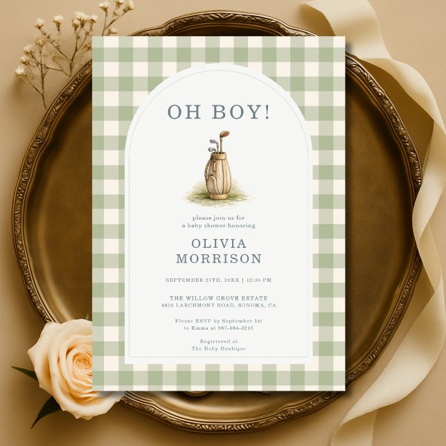 Golf Green Gingham Baby Shower Invitation (Creator Uploaded)