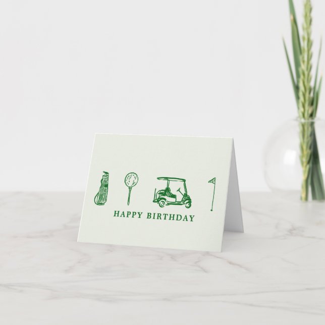 Golf green line drawing Birthday card (Front)