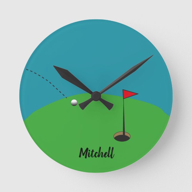 Golf Green Personalised   Round Clock (Front)