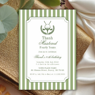 Golf Green Stripes Mastered Fourty 40th Birthday Invitation