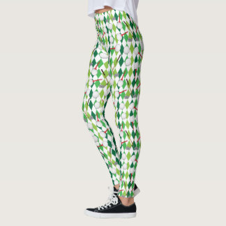 Golf Green White Argyle Pattern Leggings