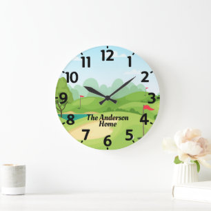 Golf Green with Name Personalised Large Clock
