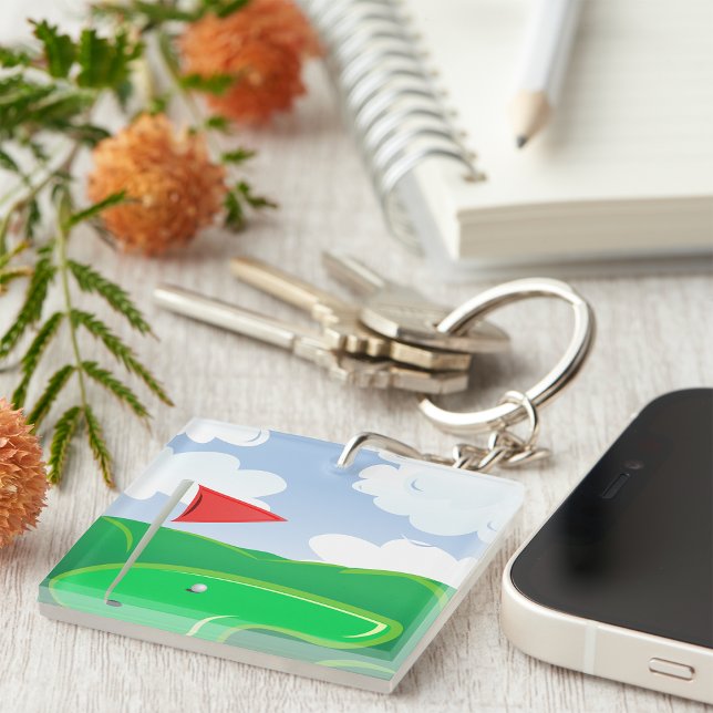 Golf Green with Red Flag and Ball Key Ring (Creator Uploaded)