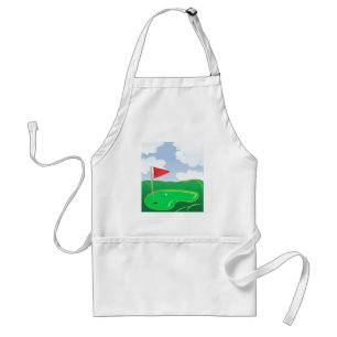 Golf Green with Red Flag and Ball Standard Apron