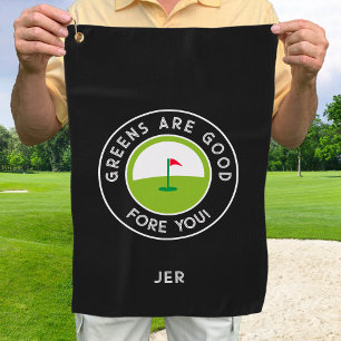 Golf Greens Fore Golfer Humour Funny Black Monogra Golf Towel