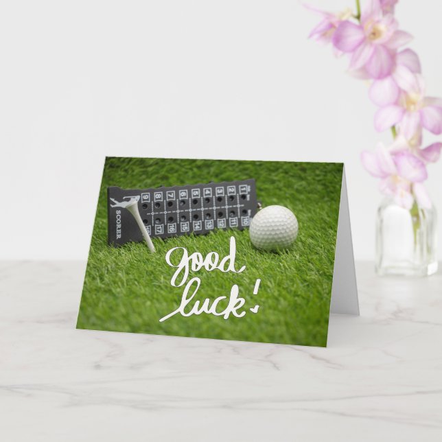 Golf greeting golf ball  good luck card (Orchid)