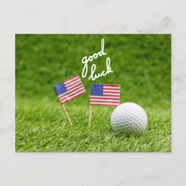 Golf greeting golf ball  good luck Flag of America Postcard (Front)