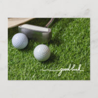 Golf greeting golf ball good luck hand writing