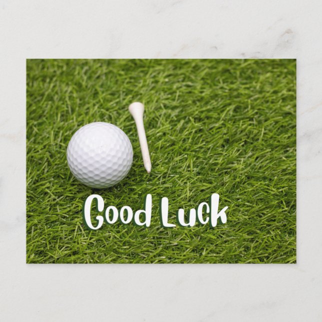 Golf greeting golf ball  good luck to golfer postcard (Front)