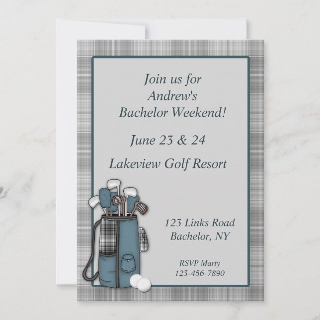 Golf Grey Plaid Invitation (Front)
