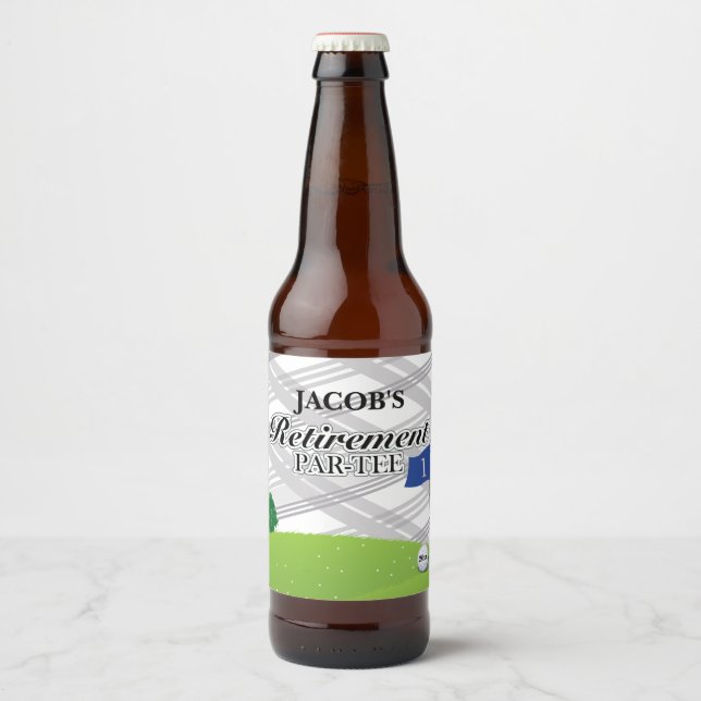Golf, Grey Plaid Retirement Party Beer Bottle Label (Front)