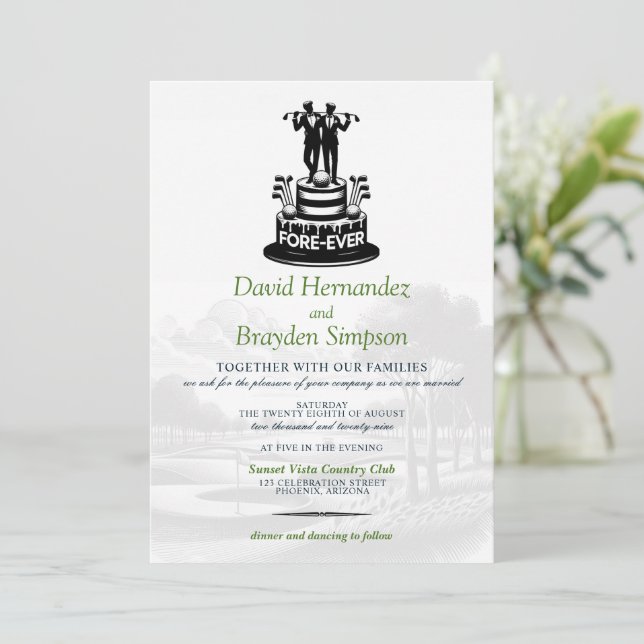 Golf Grooms Wedding Invitation (Standing Front)