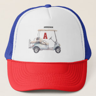 Golf Guy Cart Custom Monogram Name Trucker Hat