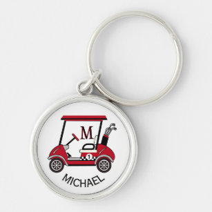 Golf Guy Gift Custom Cart Monogram Name Key Ring