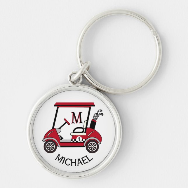 Golf Guy Gift Custom Cart Monogram Name Key Ring (Front)