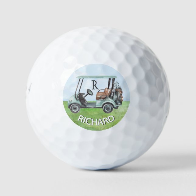 Golf Guy's Cart Clubs Custom Monogram Name Golf Balls (Front)