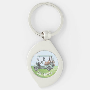 Golf Guy's Cart Clubs Custom Monogram Name Key Ring