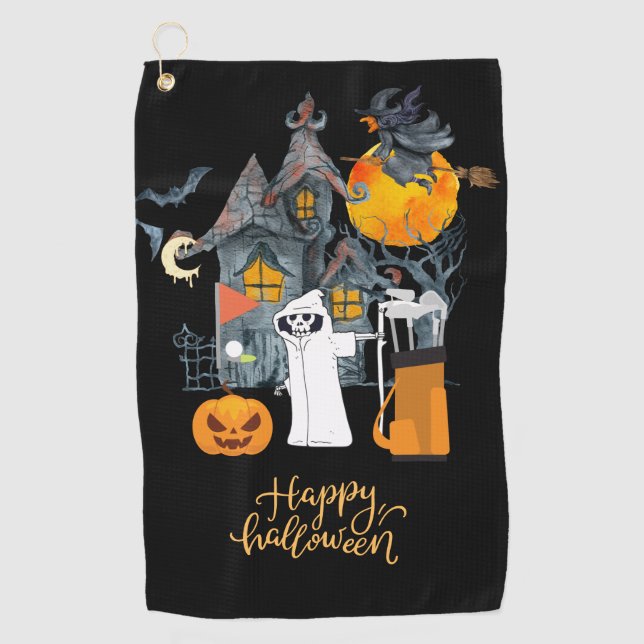 Golf Halloween Day with Ghost skeleton pumpkin   Towel (Front)