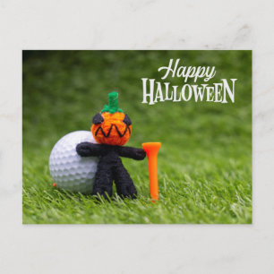 Golf Halloween Day with golf ball pumpkin ghost   Postcard