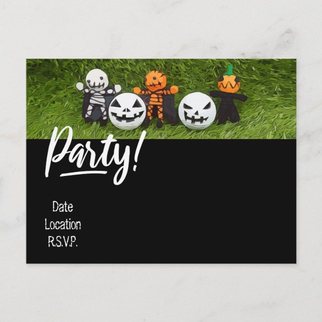 Golf Halloween Party invitation with monster Postc Postcard (Front)