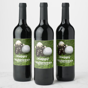 Golf Halloween with golf ball and ghost Golf Wine Label