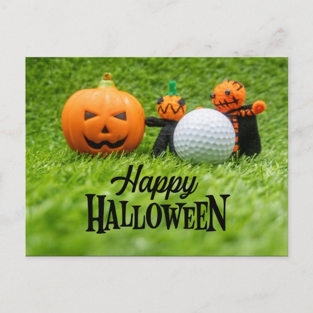 Golf Halloween with golf ball and ghost pumpkin  Postcard (Front)