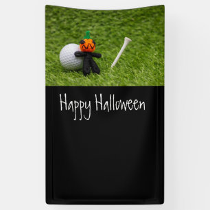 Golf Halloween with golf ball and pumpkin ghost Banner