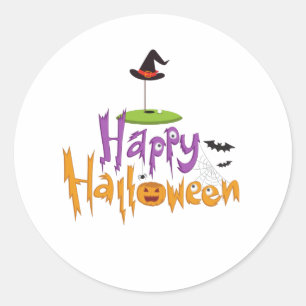 Golf Halloween with golf flag on green with hat Classic Round Sticker