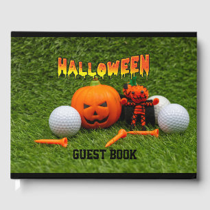 Golf Halloween with pumpkin golf ball and tee Gues Guest Book