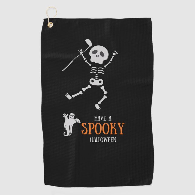 Golf Halloween with Skeleton golfer spooky Towel (Front)