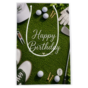 Golf Happy Birthday bag with golf ball on green