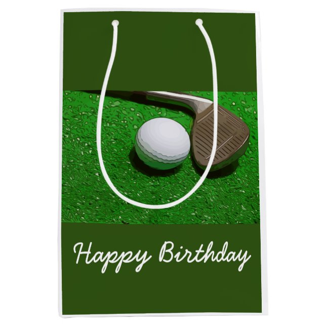 Golf Happy Birthday bag with golf ball on green (Front)