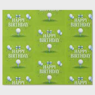Golf Happy Birthday for Boy Watercolor Wrapping Paper