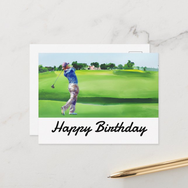 Golf Happy Birthday Golfer Golfing Postcard (Front/Back In Situ)