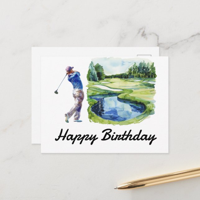 Golf Happy Birthday Golfer Golfing Postcard (Front/Back In Situ)