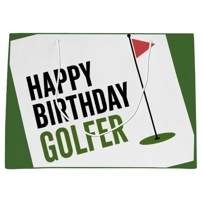 Golf Happy Birthday Golfer Large Gift Bag (Front)