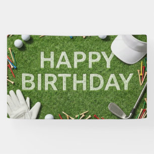 Golf Happy Birthday on Green Banner