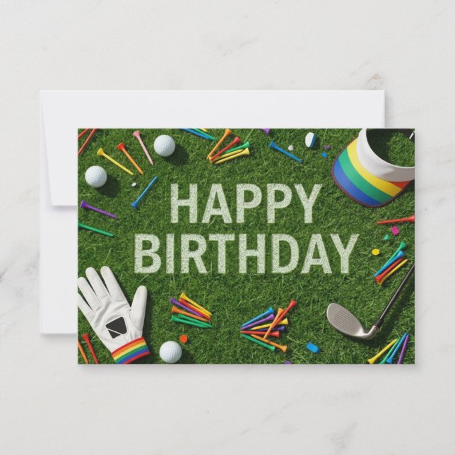 Golf Happy Birthday on Green  Card (Front)