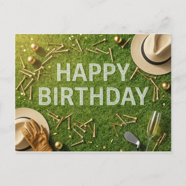 Golf Happy Birthday on Green  Postcard (Front)
