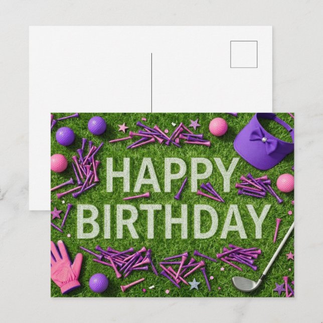 Golf Happy Birthday on Green  Postcard (Front/Back)