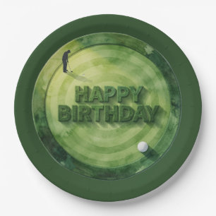 Golf Happy Birthday on Putting Green Paper Plate