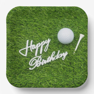 Golf happy birthday to golfer with golf ball paper plate
