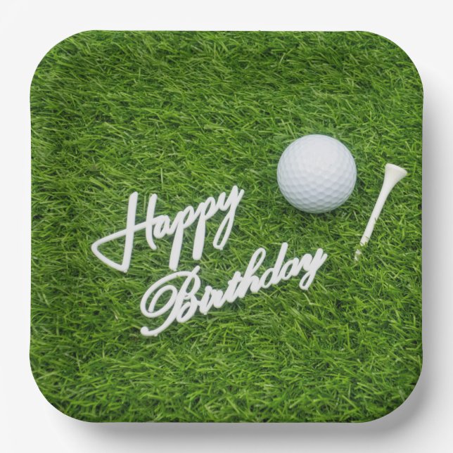 Golf happy birthday to golfer with golf ball  paper plate (Front)