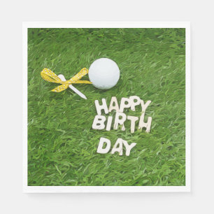 Golf Happy Birthday with balls and yellow ribbon Napkin