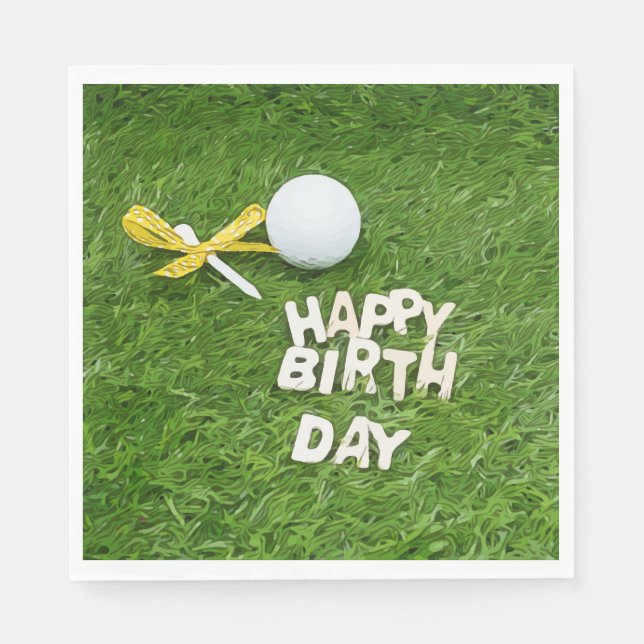 Golf Happy Birthday with balls and yellow ribbon Napkin (Front)