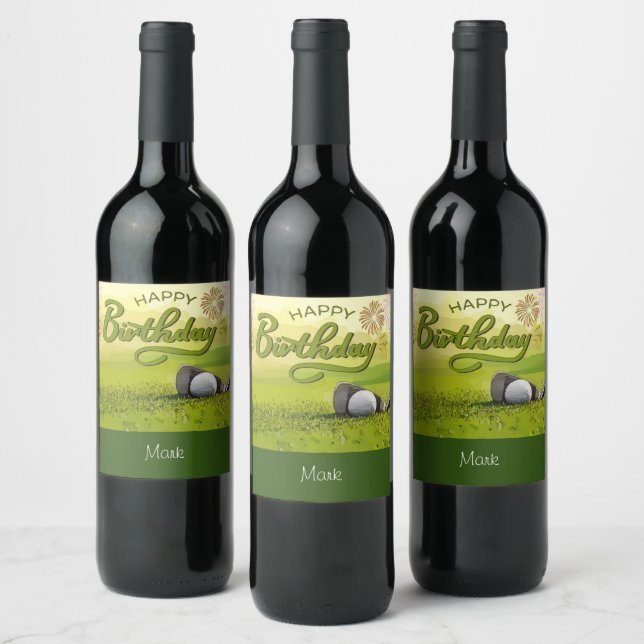 Golf Happy Birthday with golf ball and iron Wine Label (Bottles)