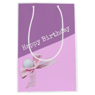 Golf Happy Birthday with Golf ball and Pink ribbon Medium Gift Bag