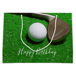 Golf Happy Birthday with golf ball and sand wedge Large Gift Bag