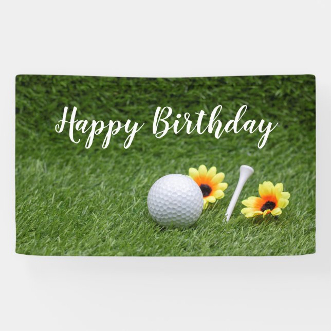Golf Happy Birthday with golf ball on green Banner (Horizontal)